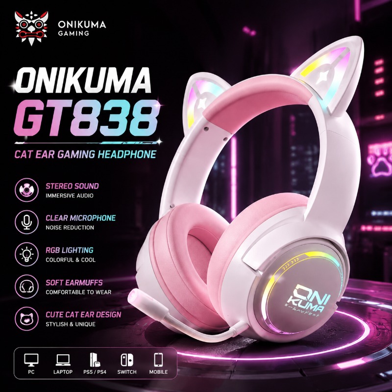 Gaming Console Apple - سماعة ألعاب ONIKUMA GT838 بتصميم أذن