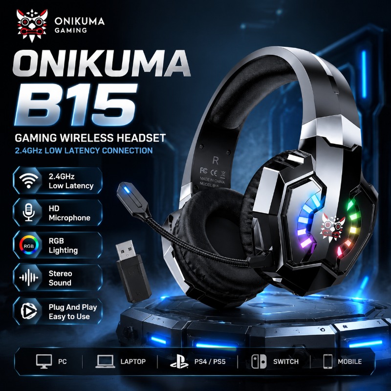 Gaming Console Apple - سماعة ألعاب ONIKUMA B15 لاسلكية 2.4