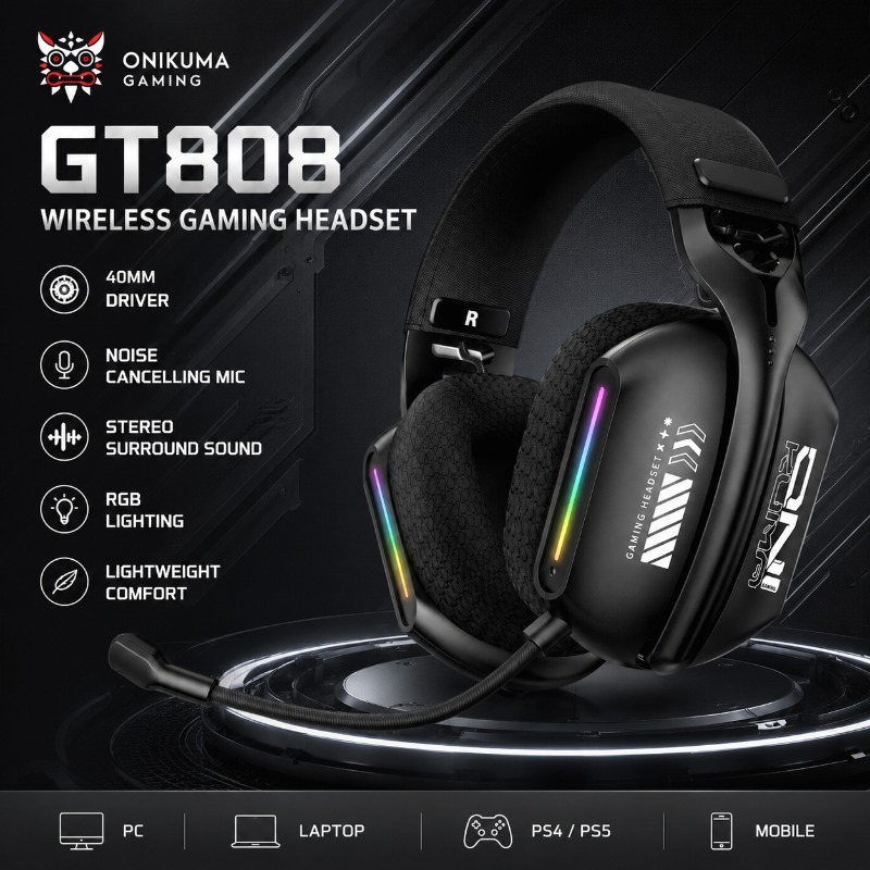Gaming Console Apple - سماعة ألعاب ONIKUMA GT808 لاسلكية بتقنية