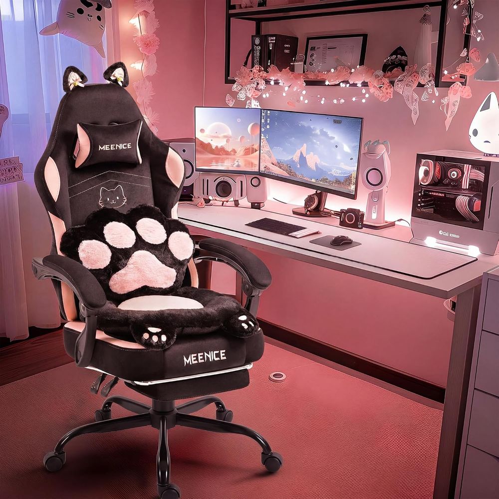 Gaming Chair Cushion - كرسي ألعاب وردي لطيف بتصميم آذان
